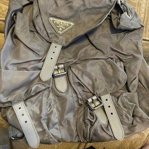 Prada	Vintage Grey Nylon Backpack - Medium Size
